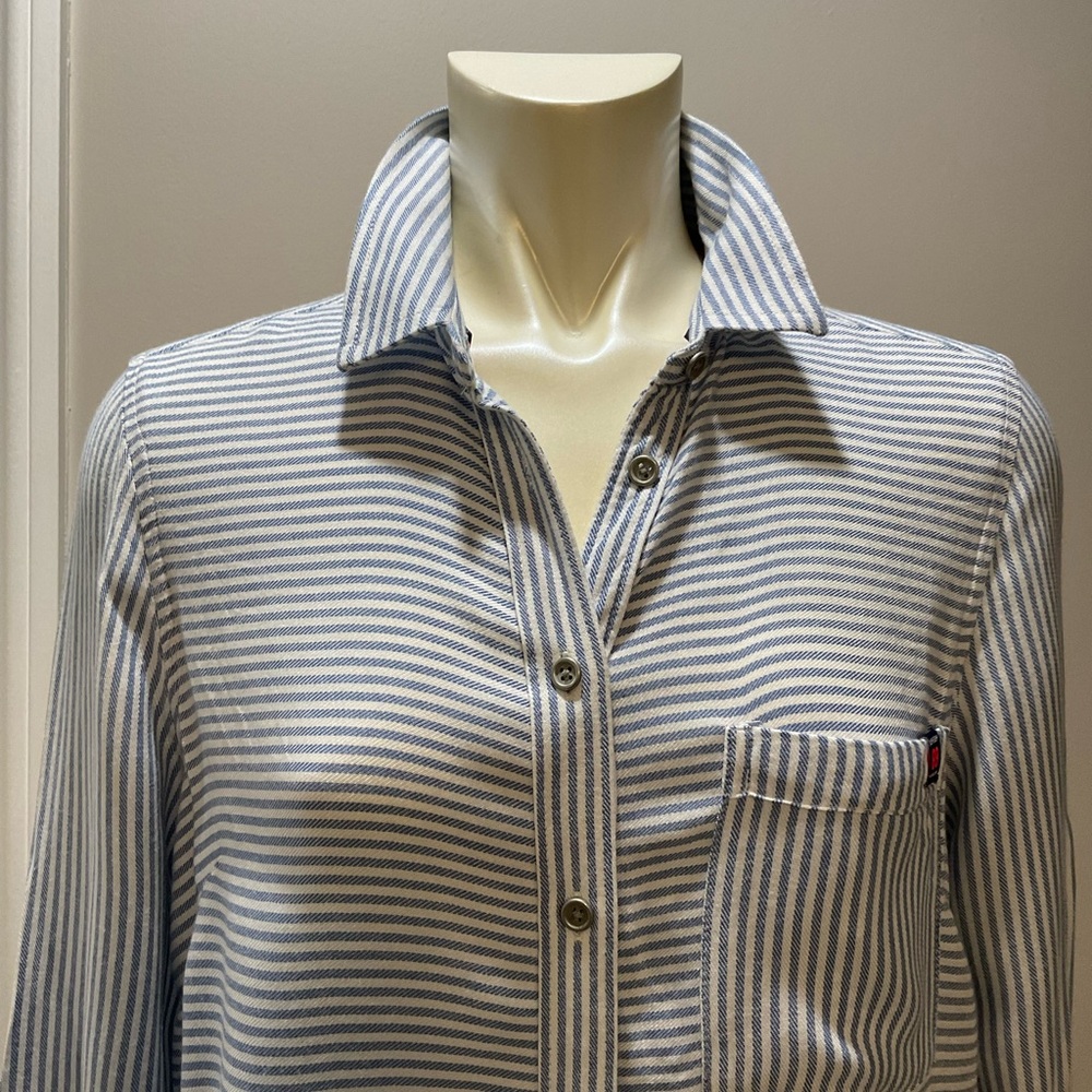 Blue and White Striped Button-Up Shirt